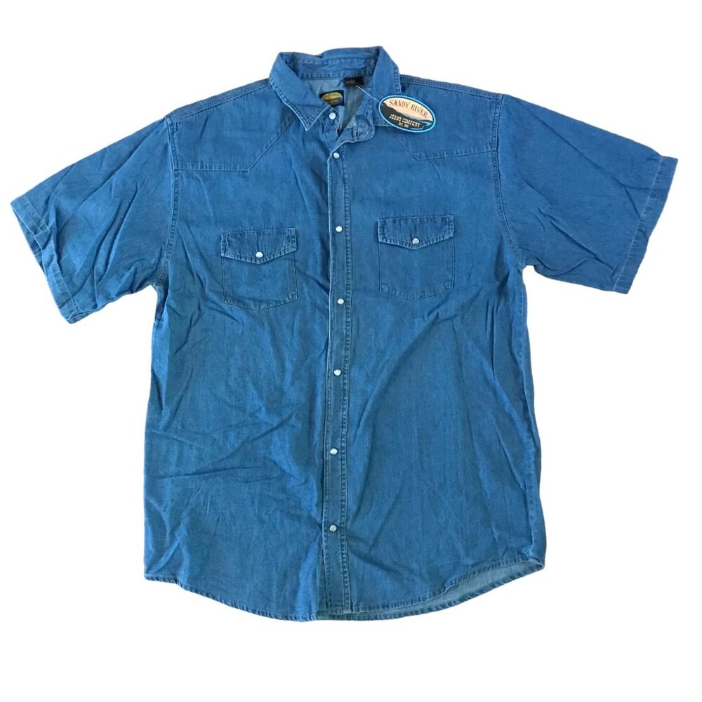 Sandy River Shirt Denim Short-Sleeve Button-Up 3X Long